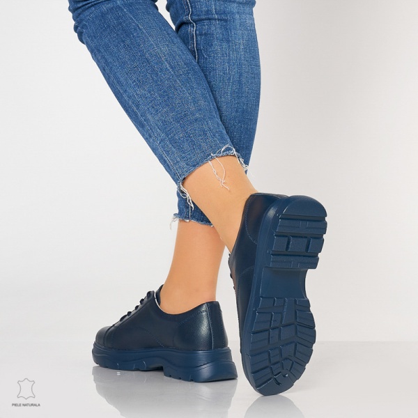 Pantofi casual de dama din piele naturala cu talpa aderenta CRL0010 Navy - Img 3