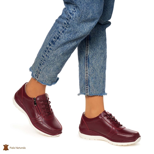 Pantofi casual de dama din piele naturala cu talpa aderenta CRL0022 BORDO - Img 2