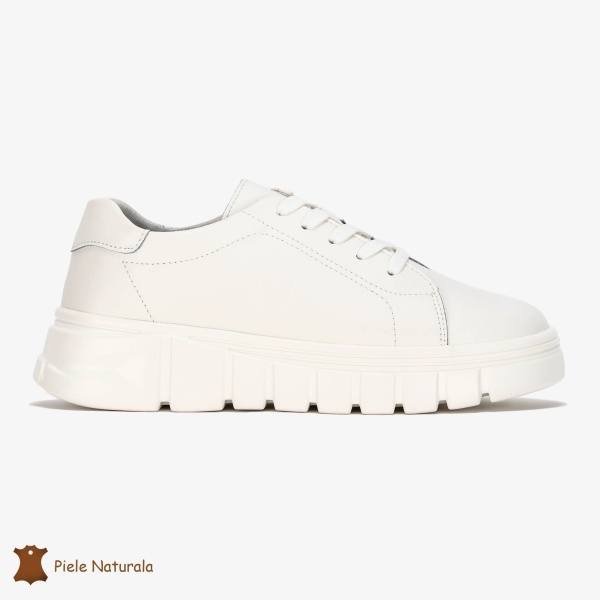 Pantofi Casual de dama din Piele naturala cu talpa groasa CRL0491 ALB - Img 2