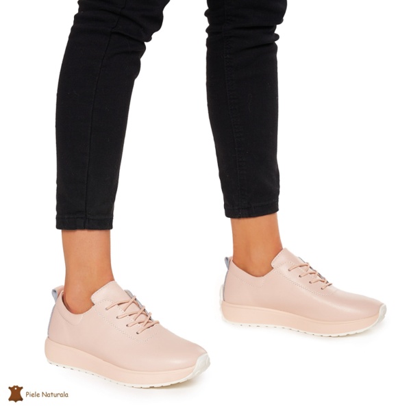 Pantofi casual de dama din piele naturala cu talpa plata CRL0024 ROZ - Img 2