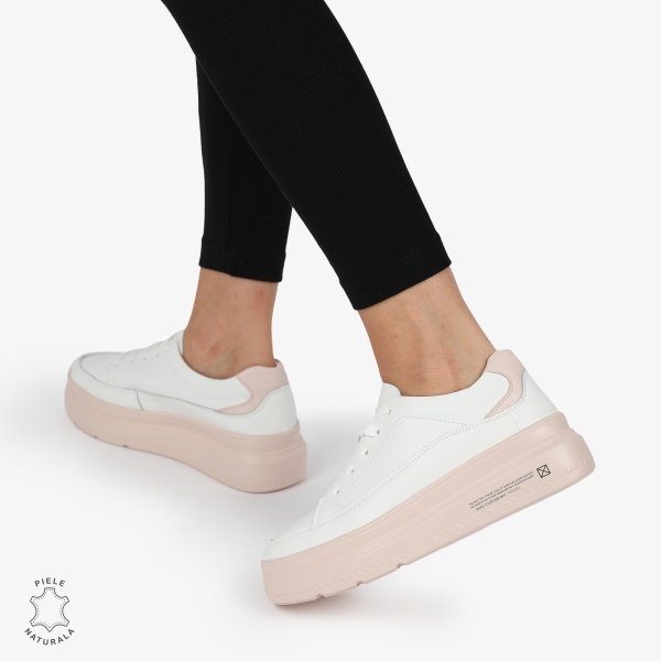 Pantofi CASUAL PIELE NATURALA CRL1271 Alb cu Roz - Img 3