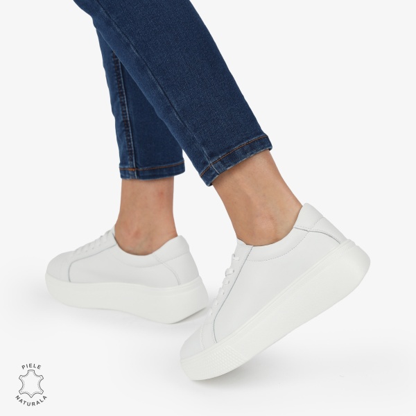 Pantofi CASUAL PIELE NATURALA cu detaliu lateral CRL1273 Alb - Img 3