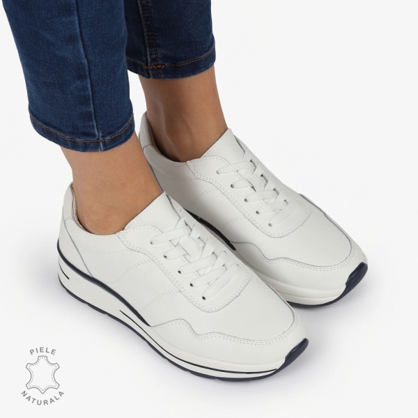 PANTOFI CASUAL Piele Naturala CU INCHIDERE SIRET SI MODEL PE TALPA CRL1303 ALB - Img 5