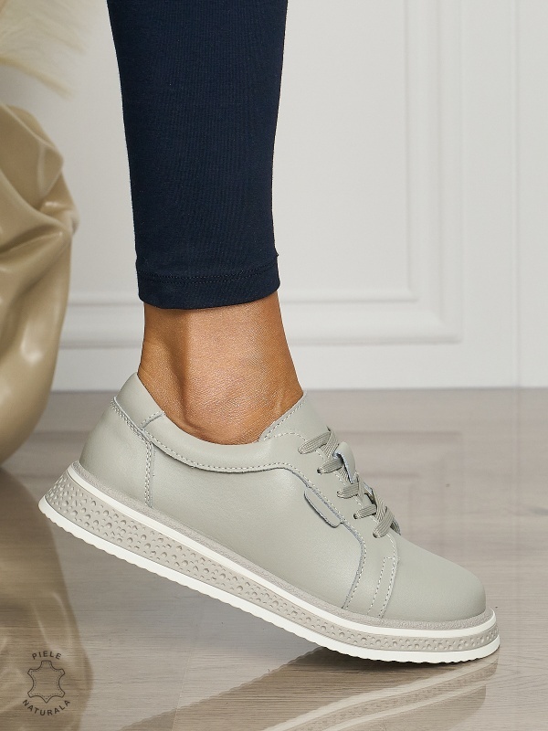 Pantofi casual piele naturala CU TALPA GROASA CRL1513 Gri - Img 2
