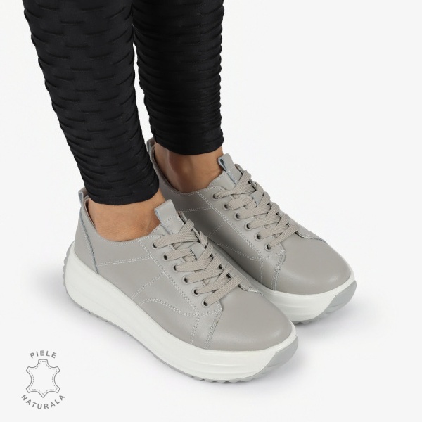 Pantofi casual piele naturala cu talpa inalta CRL1307 GRI - Img 4