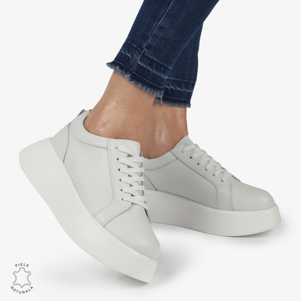 Pantofi casual piele naturala cu talpa inalta CRL881 ALB - Img 2