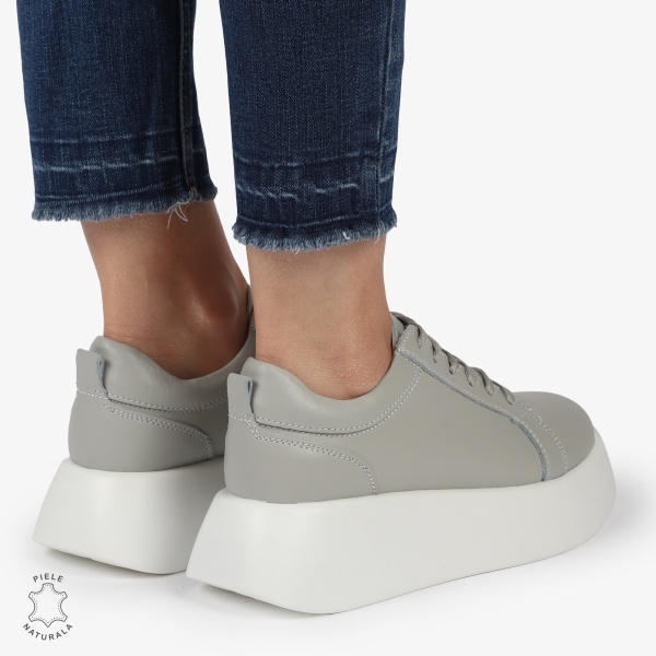 Pantofi casual piele naturala cu talpa inalta CRL881 GRI - Img 3