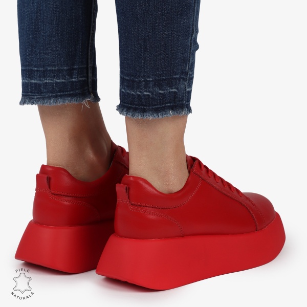 Pantofi casual piele naturala cu talpa inalta CRL881 ROSU - Img 4