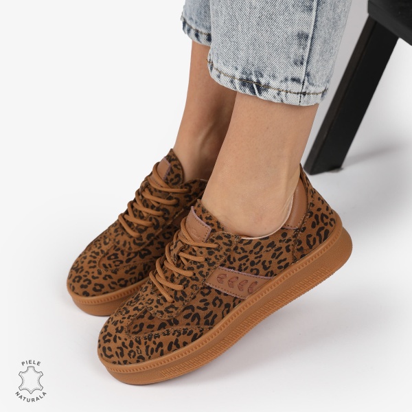 Pantofi CASUAL PIELE NATURALA INTOARSA CU IMPRIMEU LEOPARD CRL1295 LEOPARD - Img 2