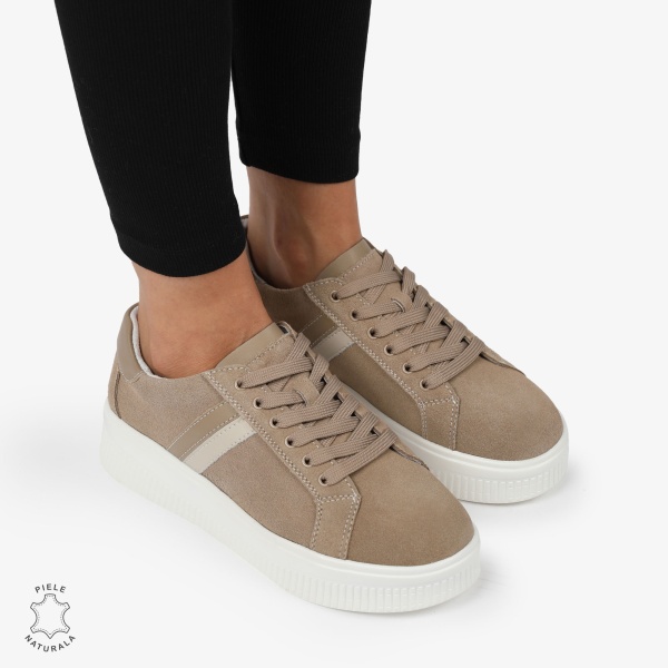 Pantofi CASUAL PIELE NATURALA Intoarsa cu linii decorative CRL1270 Khaki - Img 2