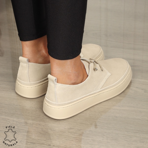PANTOFI CASUAL Piele Naturala INTOARSA CU SIRET CRL1442 BEJ - Img 3