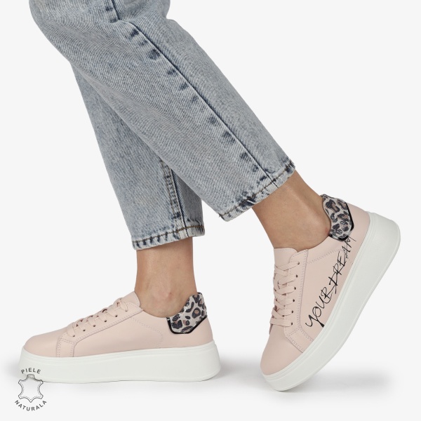 Pantofi DAMA CASUAL din piele naturală CU DETALIU SCRIS CRL1379 ROZ - Img 2