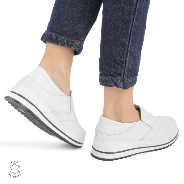 Pantofi dama casual piele naturala, Slip-On CRL878 ALB - Img 3
