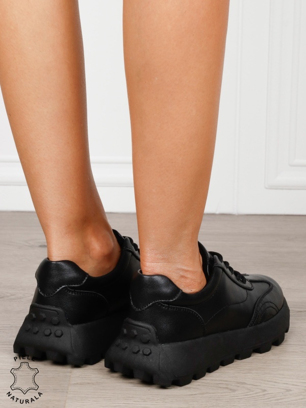 Pantofi damă din piele naturală cu șiret model versatil CRL1852 NEGRU - Img 3