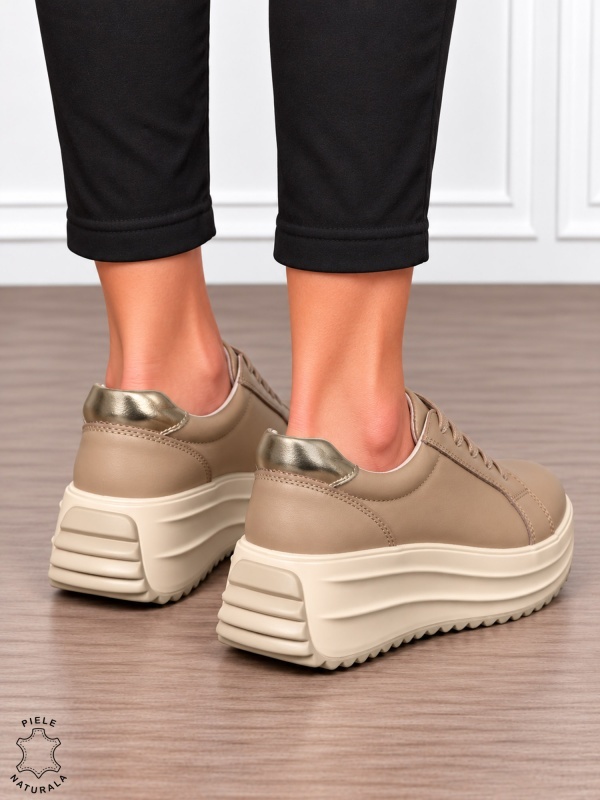 Pantofi damă din piele naturală cu stil urban și finisaje elegante CRL1907 KHAKI - Img 3