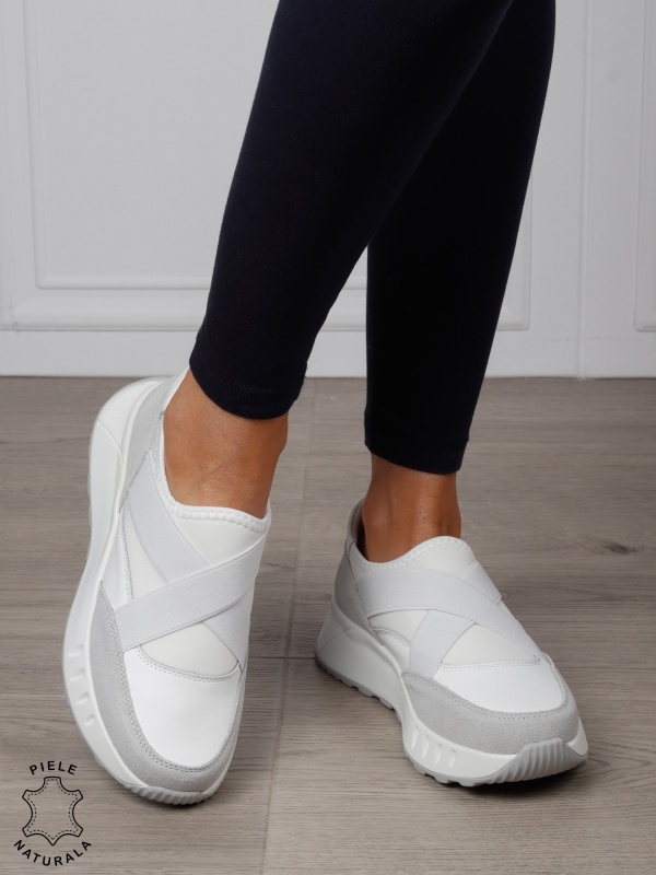 Pantofi dama din Piele Naturala slip-on cu elastic CRL1545 ALB - Img 2