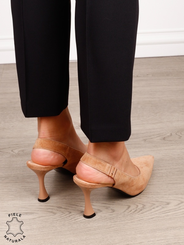 Pantofi dama eleganti cu toc special si varf ascutit din piele naturala intoarsa CRL1612 BEJ - Img 4