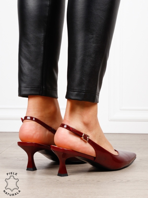 Pantofi dama eleganti din piele naturala cu toc subtire si varf ascutit CRL1617 BORDO - Img 4