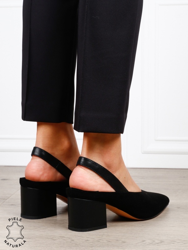 Pantofi dama eleganti din piele naturala Intoarsa cu varf ascutit CRL1631 Negru - Img 2