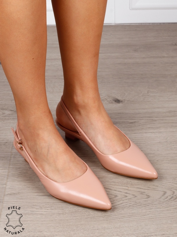 Pantofi dama eleganti slingback cu toc mic CRL1606 Roz - Img 2