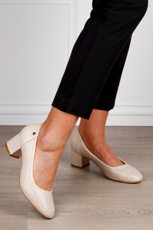 Pantofi Eleganti dama din piele Ecologica cu brant din piele naturala CRL1585 BEJ - Img 3
