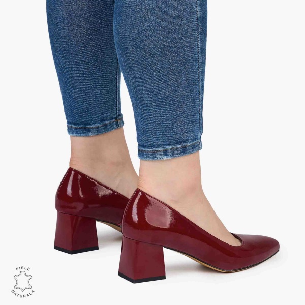 Pantofi Eleganți dama din Piele Naturala CU TOC MIC CRL0981 BURGUNDY - Img 2