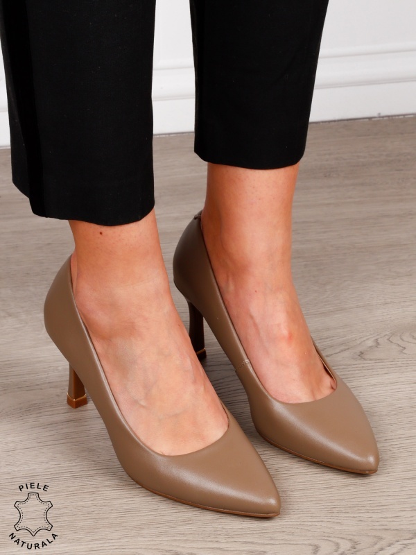 Pantofi Eleganti dama din piele naturala model clasic CRL1575 KHAKI - Img 2