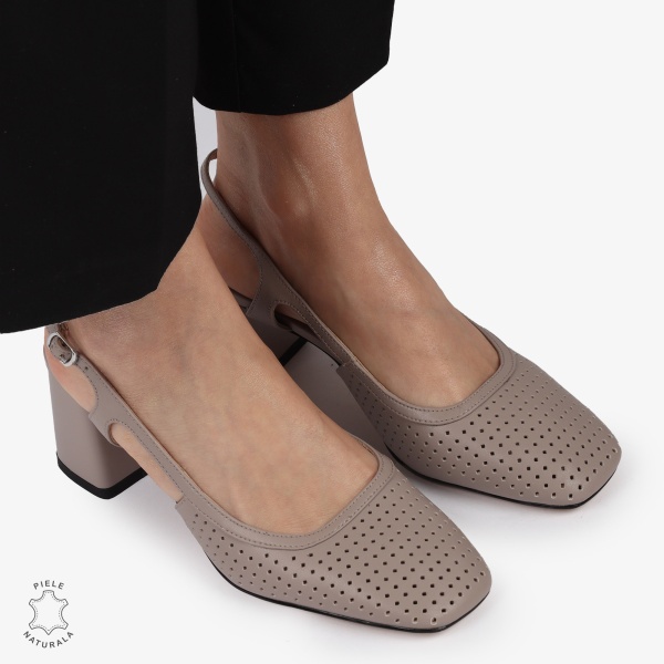 PANTOFI ELEGANTI DIN PIELE NATURALA CU TOC GROS CRL01385 ROZ INCHIS - Img 3
