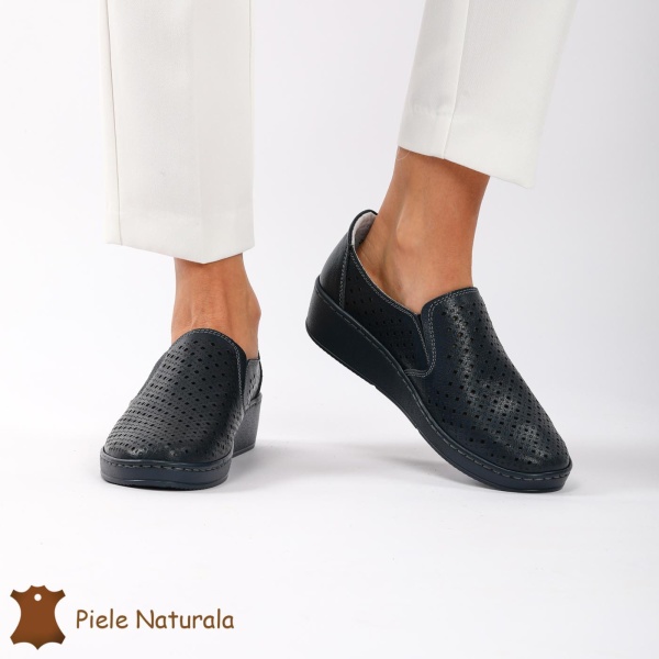 Pantofi Perforati dama din Piele Naturala cu mici perforatii CRL0193 NAVY - Img 3
