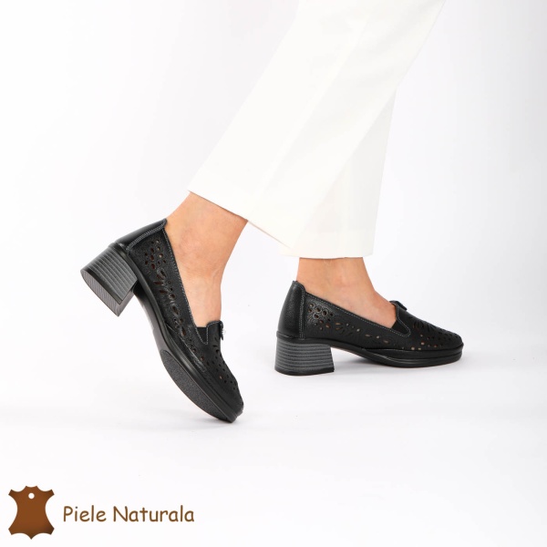 Pantofi Perforati dama din Piele Naturala cu mici perforatii CRL0201 Negru - Img 3