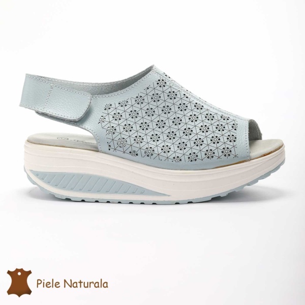 Pantofi Perforati dama din Piele Naturala cu talpa inalta CRL0187 ALBASTRU - Img 2