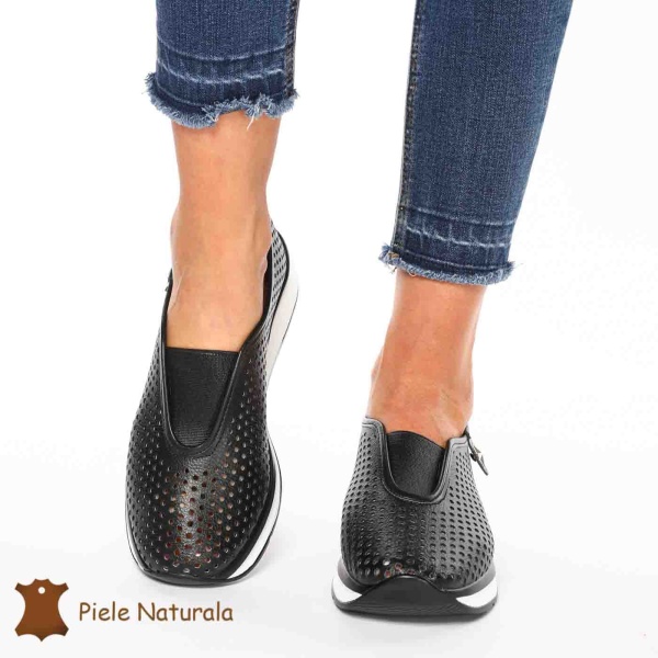 Pantofi Perforati Dama Piele naturală CRL0098 NEGRU - Img 3