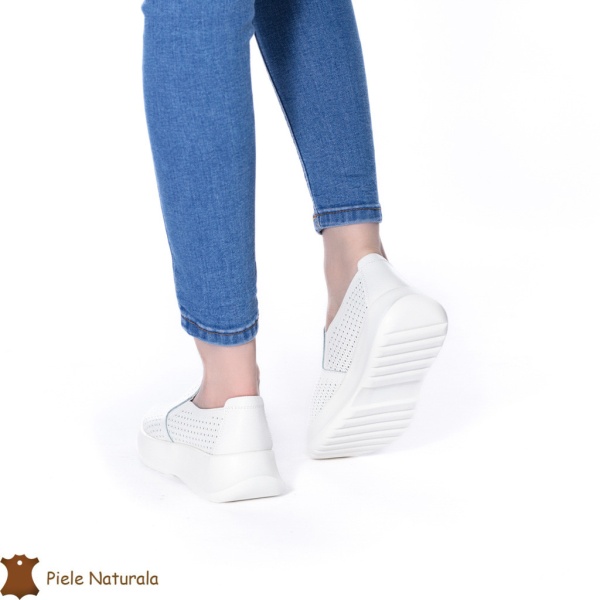 Pantofi Perforati Dama Piele naturală CRL0100 ALB - Img 3