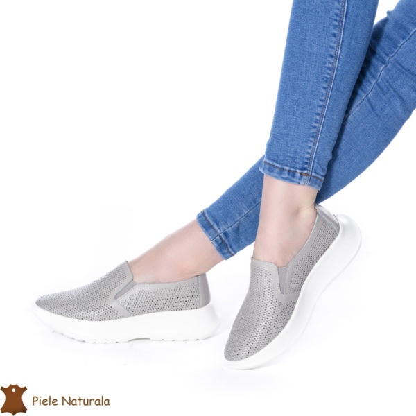 Pantofi Perforati Dama Piele naturală CRL0100 GRI - Img 2