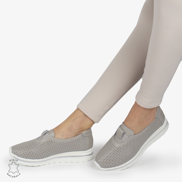 Pantofi Perforati Dama Piele naturală CRL0104 GRI - Img 4