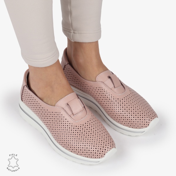 Pantofi Perforati Dama Piele naturală CRL0104 ROZ - Img 2