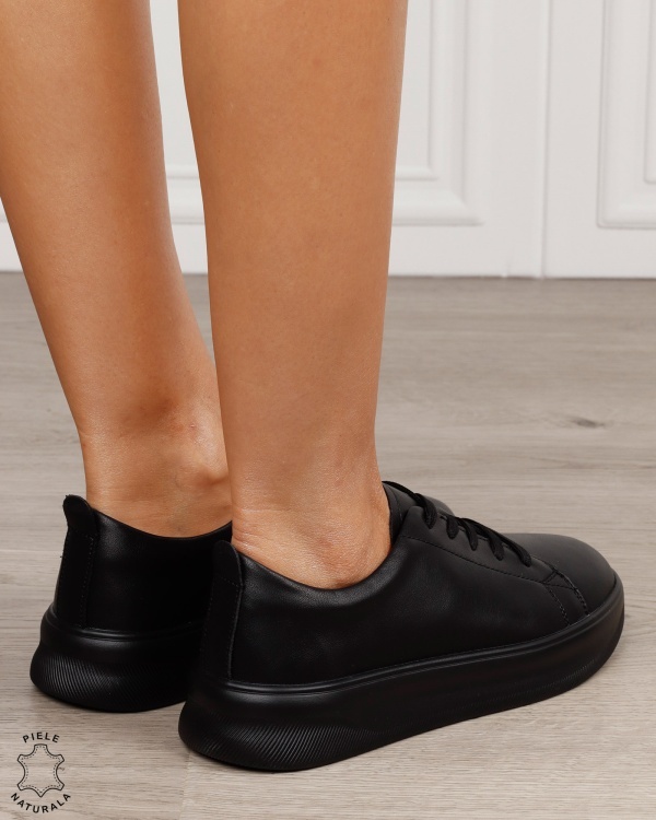 Pantofi sport damă din piele naturală cu design clasic CRL1866 NEGRU - Img 2