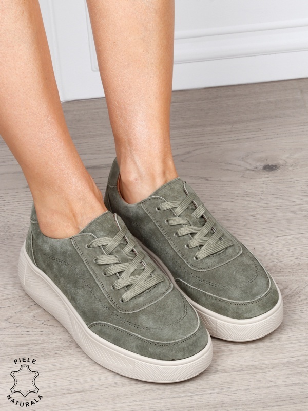 Pantofi sport din piele naturală intoarsa cu design modern CRL1810 VERDE - Img 2