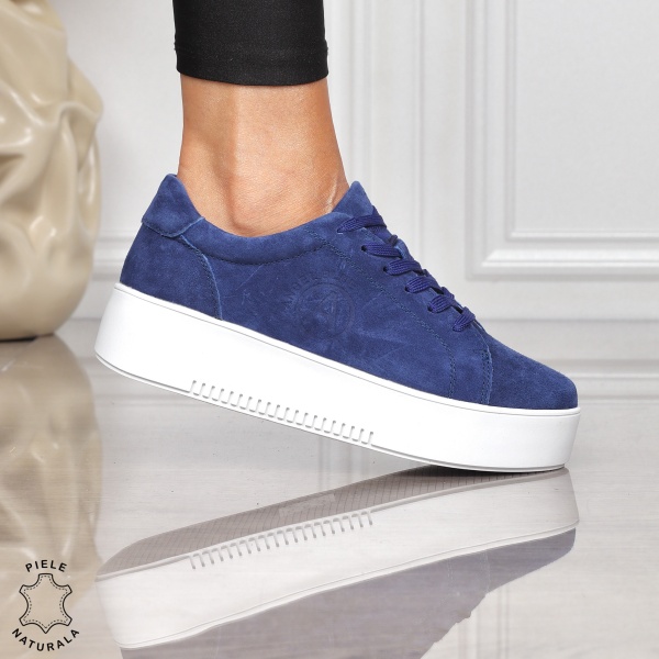 Pantofii casual din piele naturala INTOARSA CU SIRET CRL1455 BEJ - Img 2