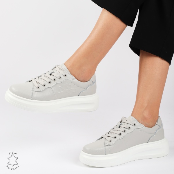 Pantofii casual piele naturala CU SIRET SI MODEL LATERAL CRL1440 GRI - Img 3