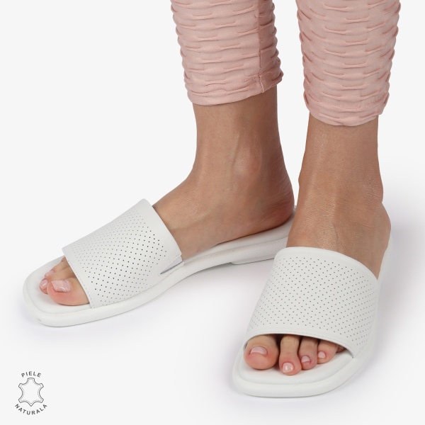 PAPUCI DAMA DIN PIELE NATURALA CU TALPA JOASA CRL1426 ALB - Img 3