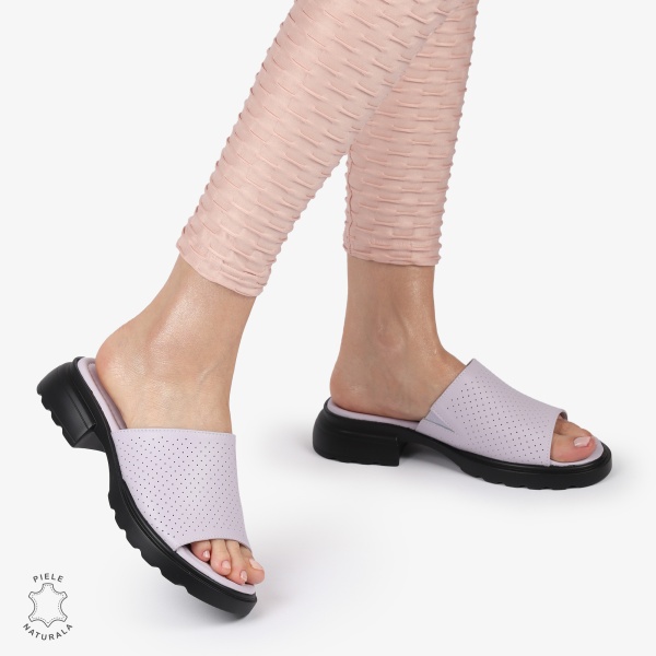 PAPUCI DAMA DIN PIELE NATURALA CU TOC MEDIU CRL1428 MOV - Img 4
