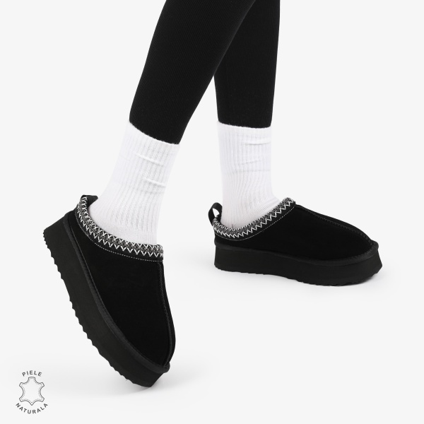 PAPUCI DAMA TIP UG din PIELE NATURALA INTOARSA CRL1268 CULOARE: NEGRU - Img 3