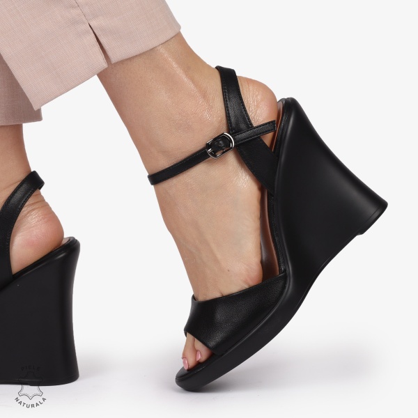 SANDALE CU PLATFORMA DIN PIELE NATURALA CRL1389 NEGRU - Img 4