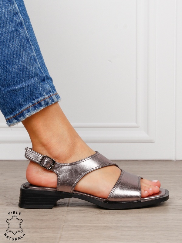 SANDALE dama din piele naturala cu barete CRL1627 Pewter - Img 3