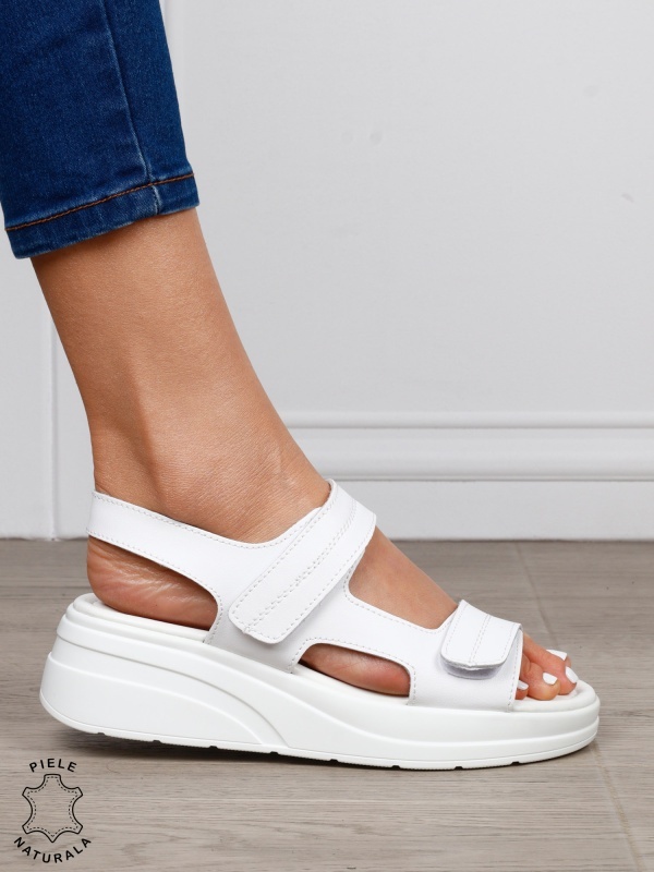 Sandale damă din piele naturală cu inchidere scai CRL1652 ALB - Img 2