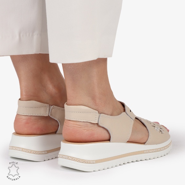 Sandale dama din Piele Naturala cu talpa Inalta CRL0195 BEJ - Img 2