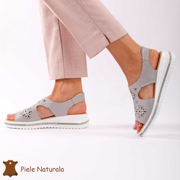 Sandale dama din Piele Naturala cu talpa Inalta CRL0195 GRI - Img 3