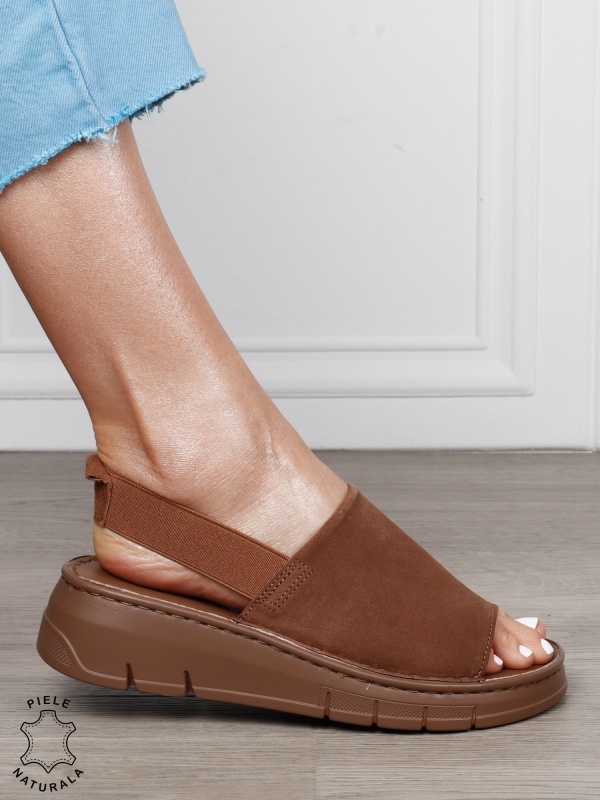Sandale Damă din Piele Naturală Intoarsa cu Design Modern și Bareta Elastică CRL1805 MARO - Img 3
