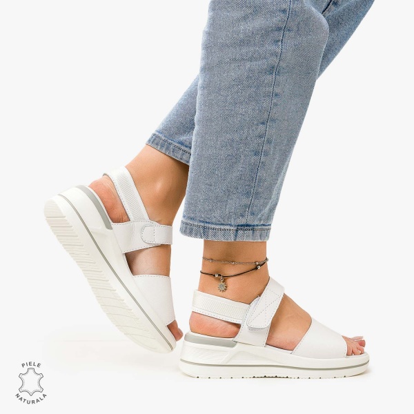 SANDALE Dama Piele Naturala CU BARETA CRL1098 Culoare: ALB - Img 3